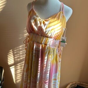Yellow and Pink and white Maxi Dress NWT Large Petite